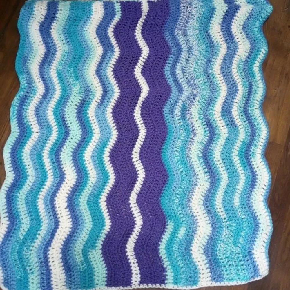 Hand Made Crochet Lapghan Afghan Wheelchair Essential Lap Blanket Baby Cerulean